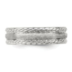 Sterling Silver 6mm Brushed Domed Rope Edge Fancy Band