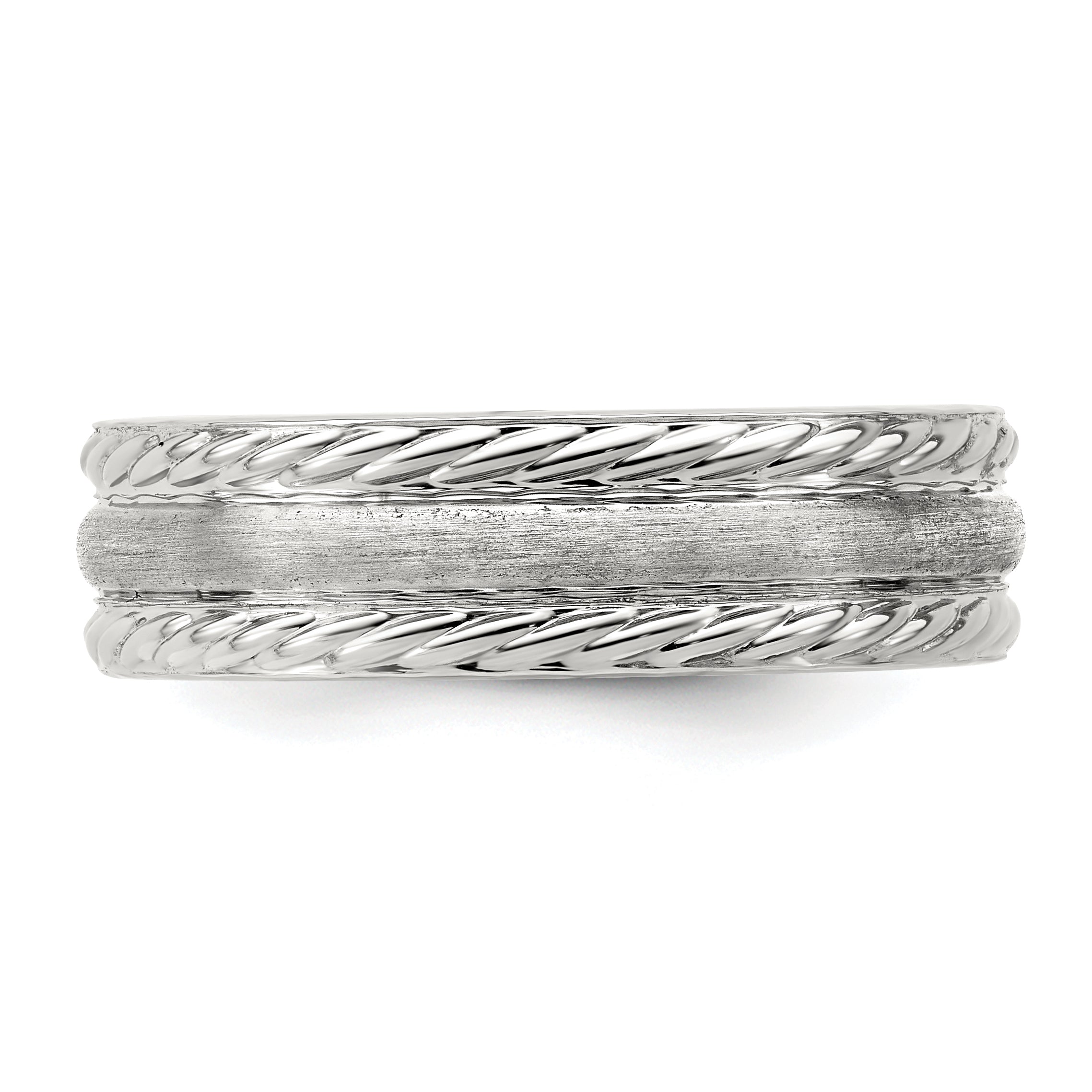 Sterling Silver 6mm Brushed Domed Rope Edge Fancy Band