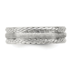 Sterling Silver 6mm Brushed Domed Rope Edge Fancy Band Size 13