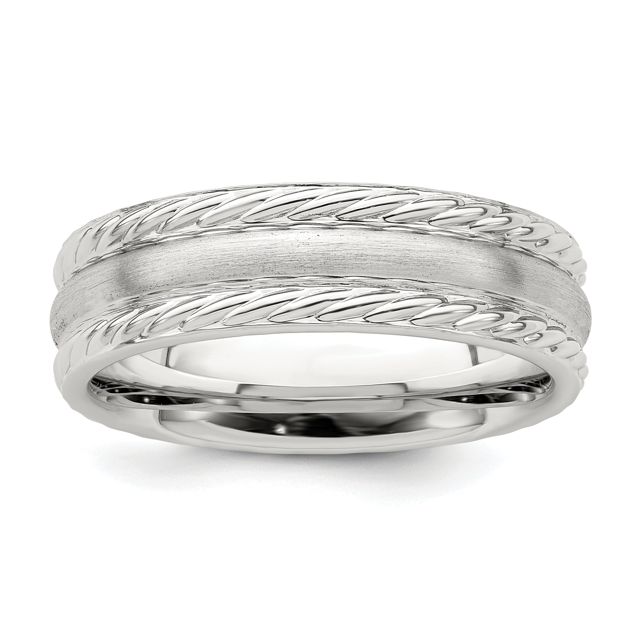 Sterling Silver 6mm Brushed Domed Rope Edge Fancy Band Main image
