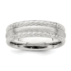 Sterling Silver 6mm Brushed Domed Rope Edge Fancy Band