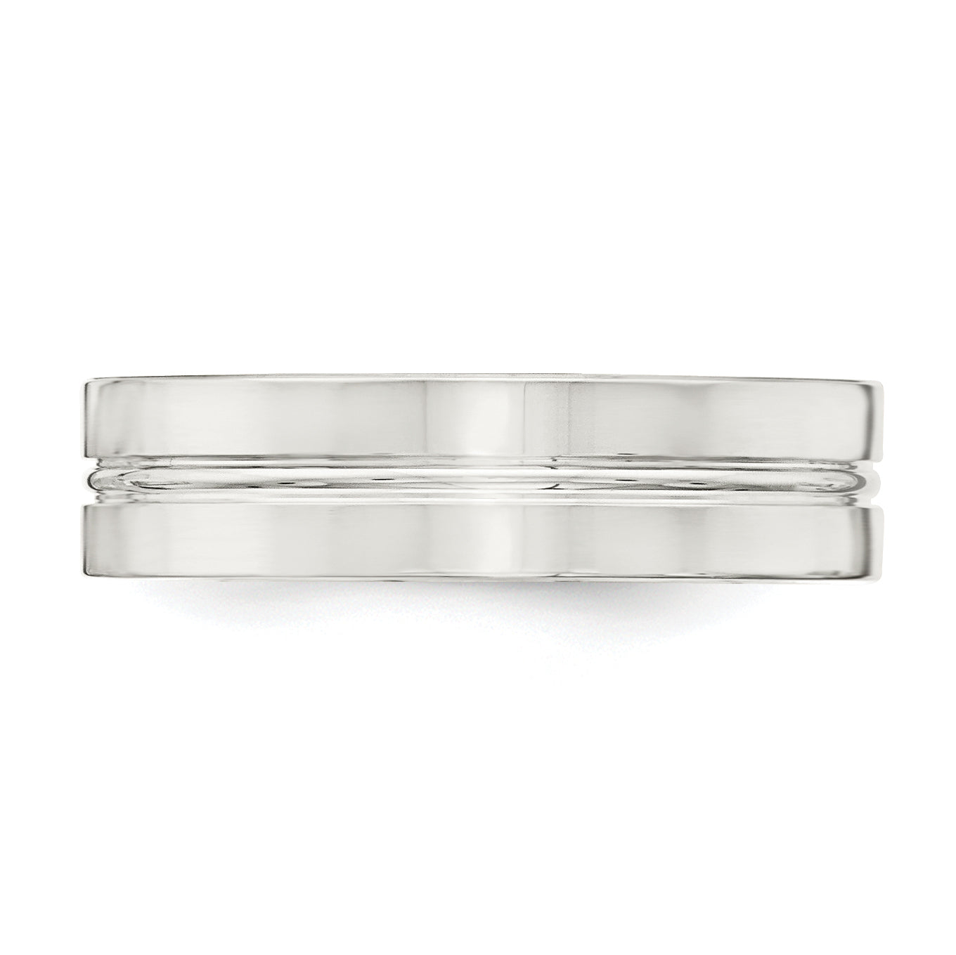 Sterling Silver 6mm Polished Flat Grooved Center Fancy Band Size 13.5