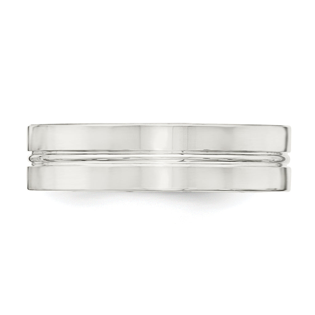 Sterling Silver 6mm Polished Flat Grooved Center Fancy Band