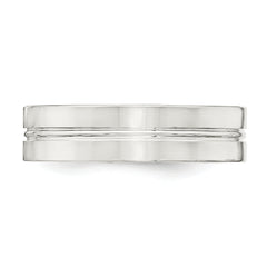 Sterling Silver 6mm Polished Flat Grooved Center Fancy Band Size 13.5