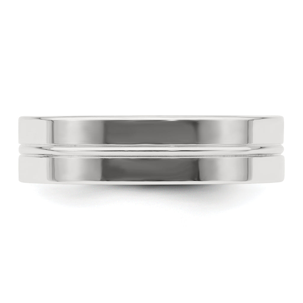 Sterling Silver 6mm Polished Flat Grooved Center Fancy Band