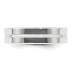 Sterling Silver 6mm Polished Flat Grooved Center Fancy Band Size 13.5