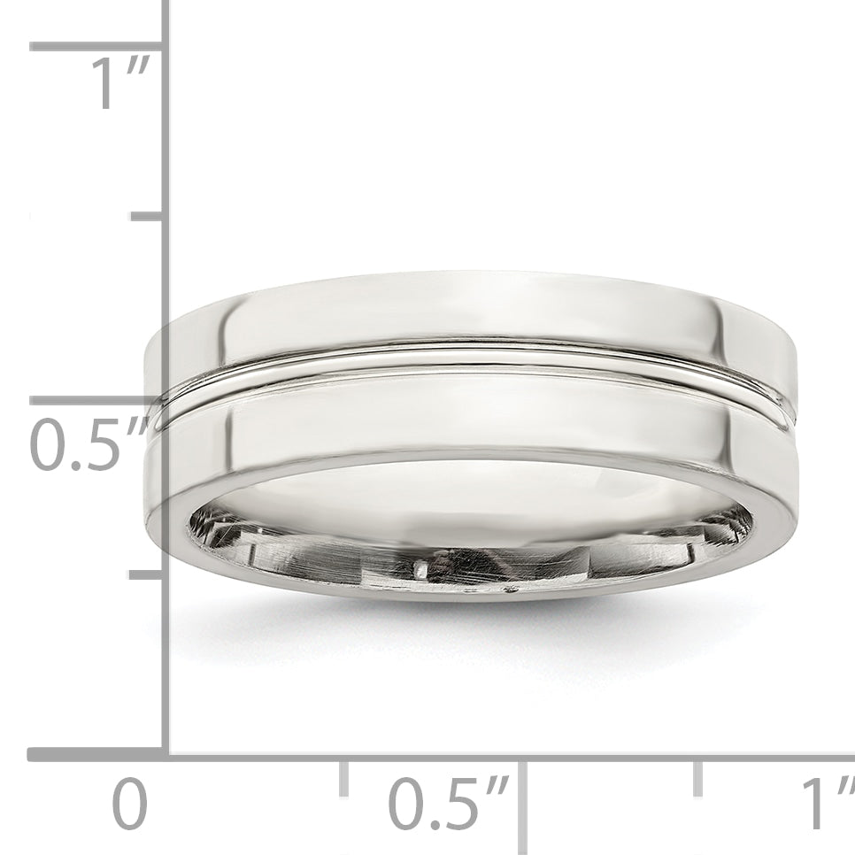 Sterling Silver 6mm Polished Flat Grooved Center Fancy Band Size 13.5
