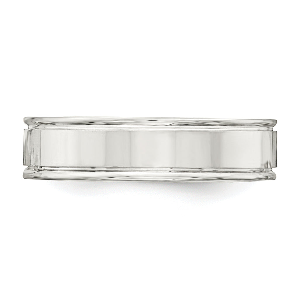 Sterling Silver 6mm Polished Flat Grooved Fancy Band Size 13.5