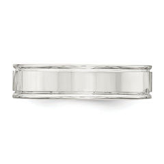 Sterling Silver 6mm Polished Flat Grooved Fancy Band Size 13.5