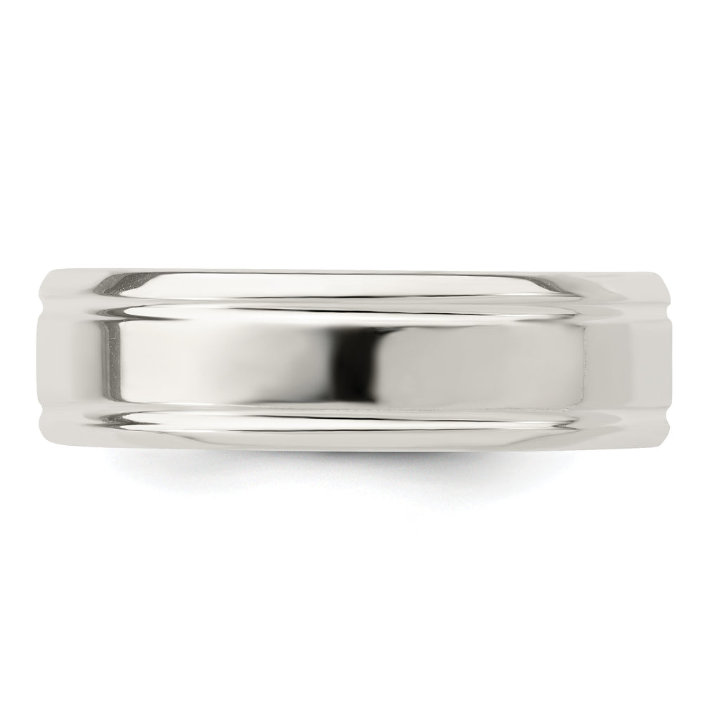 Sterling Silver 6mm Polished Flat Grooved Fancy Band Size 13.5