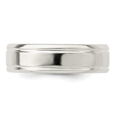 Sterling Silver 6mm Polished Flat Grooved Fancy Band Size 13.5