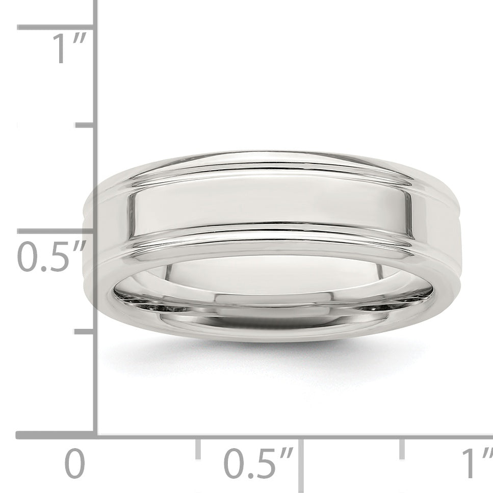Sterling Silver 6mm Polished Flat Grooved Fancy Band Size 13.5