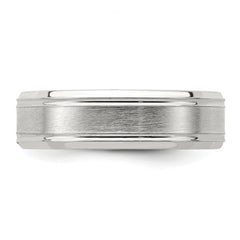Sterling Silver 6mm Brushed Flat Grooved Fancy Band Size 13.5