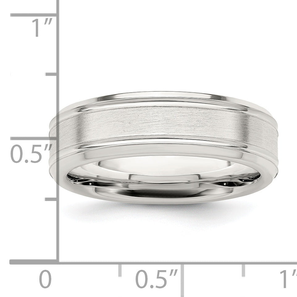 Sterling Silver 6mm Brushed Flat Grooved Fancy Band Size 13.5