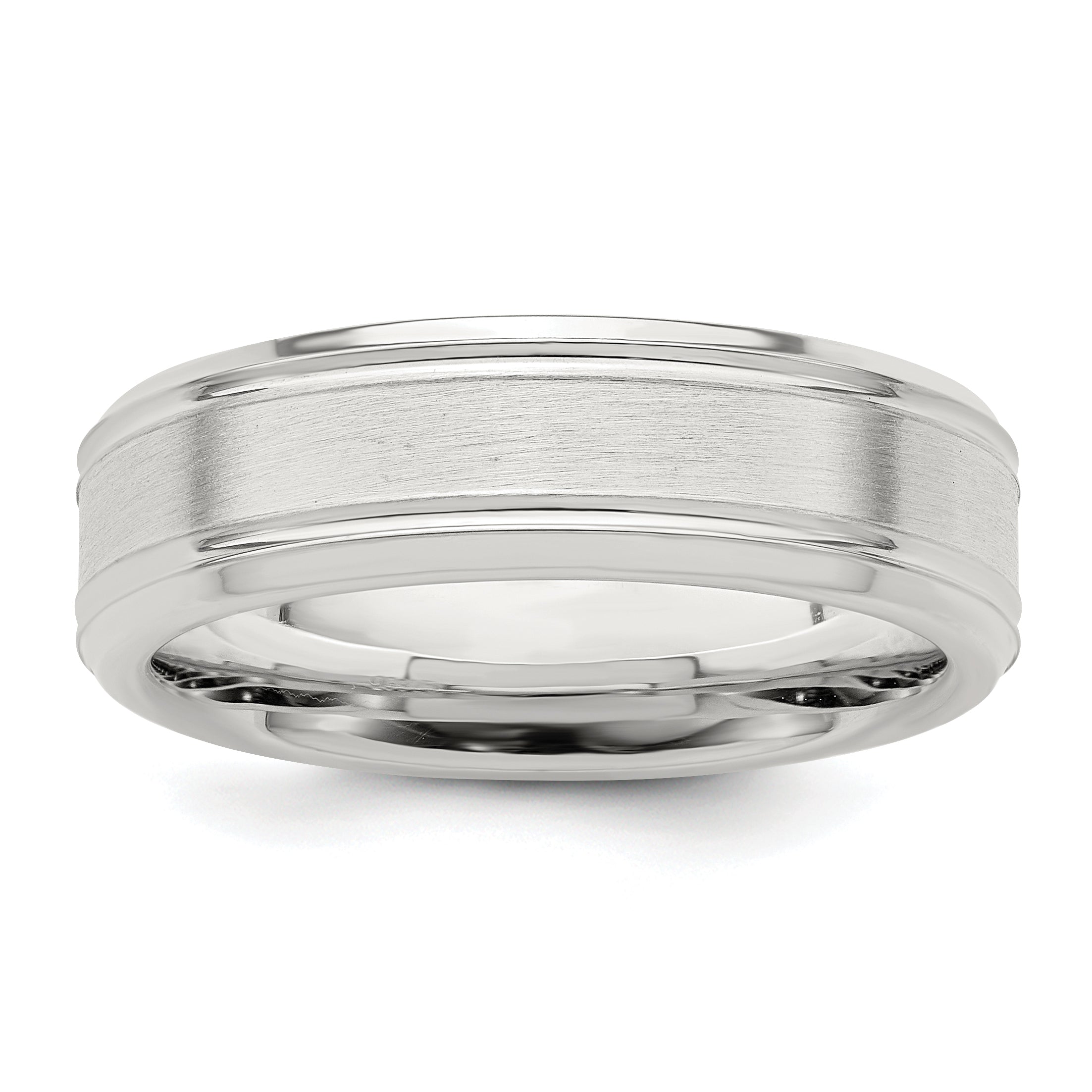 Sterling Silver 6mm Brushed Flat Grooved Fancy Band Size 13.5