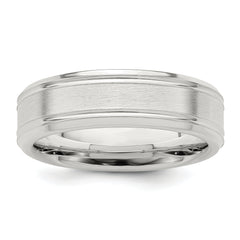 Sterling Silver 6mm Brushed Flat Grooved Fancy Band Size 13.5