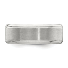 Sterling Silver Rhodium-plated 8mm Brushed Fancy Band Size 13.5
