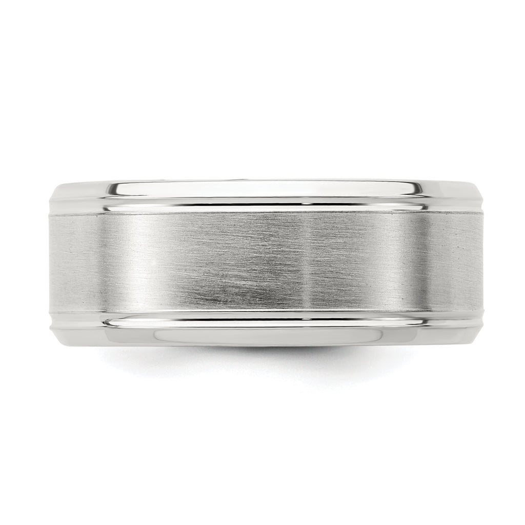 Sterling Silver Rhodium-plated 8mm Brushed Fancy Band