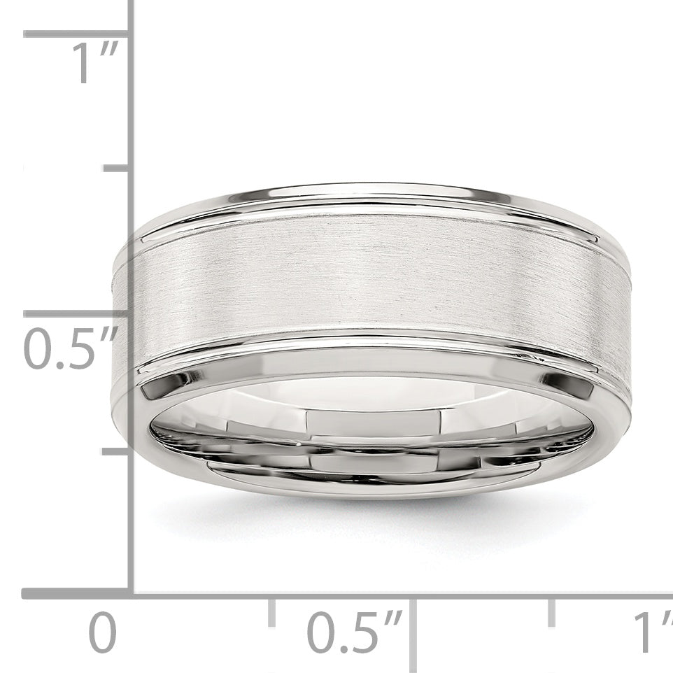 Sterling Silver Rhodium-plated 8mm Brushed Fancy Band