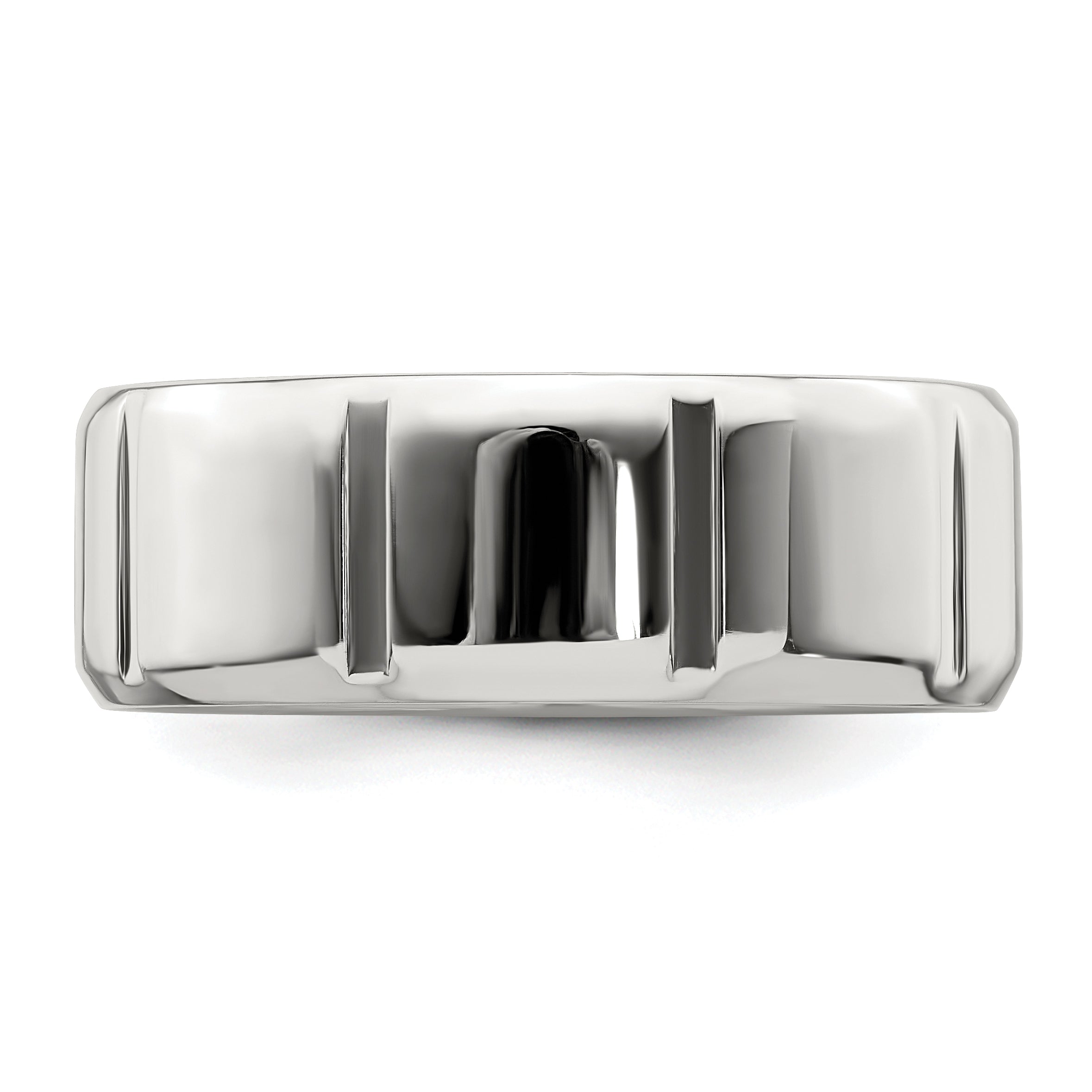 Sterling Silver 8mm Polished Flat Notched Beveled Edge Fancy Band