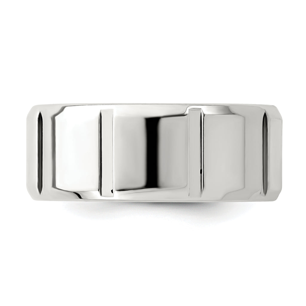 Sterling Silver 8mm Polished Flat Notched Beveled Edge Fancy Band