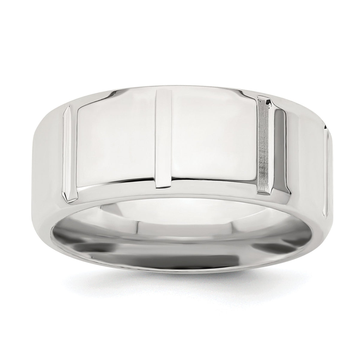 Notched Fancy Wedding Band in Sterling Silver, 8mm, Size 13 - Sophia Jewelers Main image