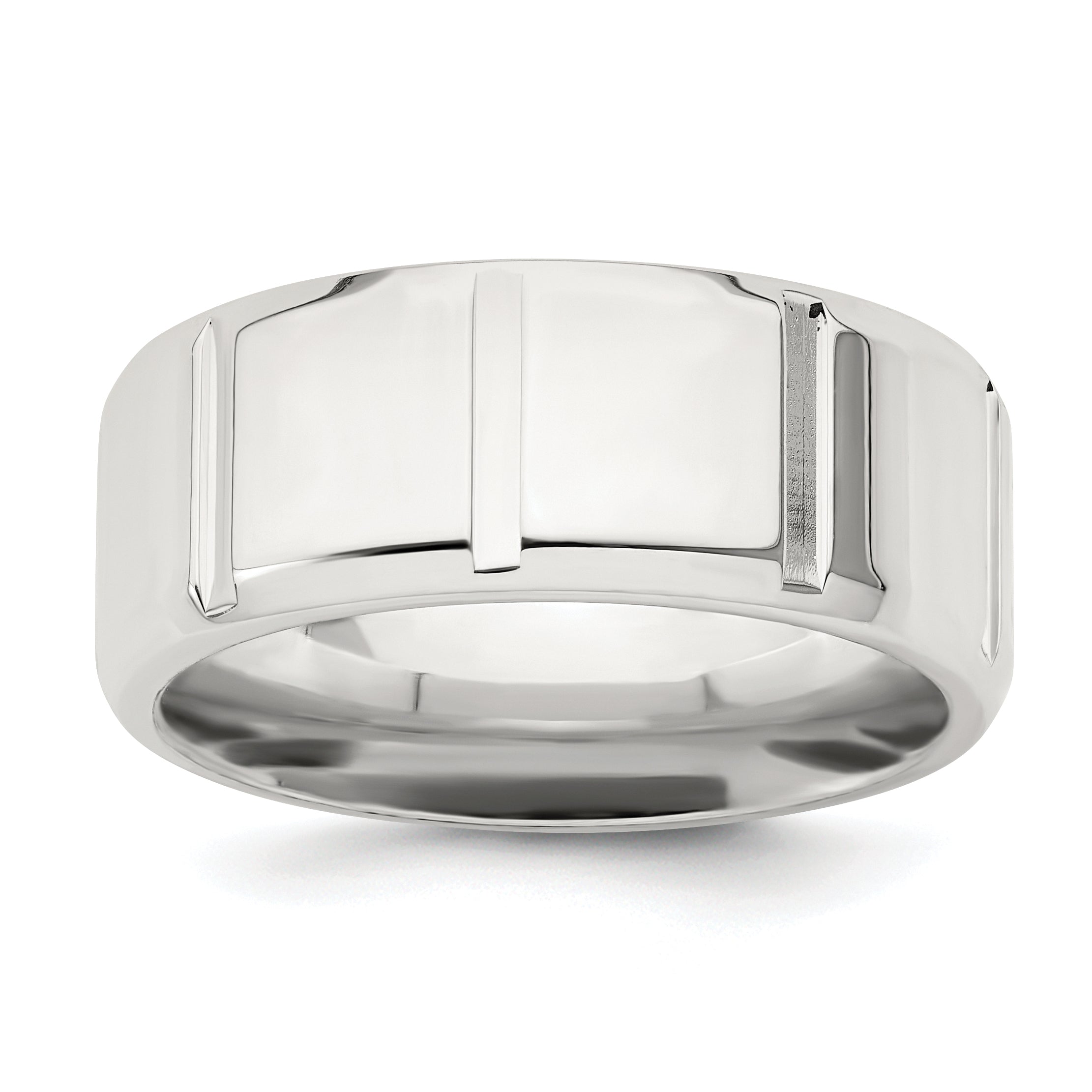 Sterling Silver 8mm Polished Flat Notched Beveled Edge Fancy Band