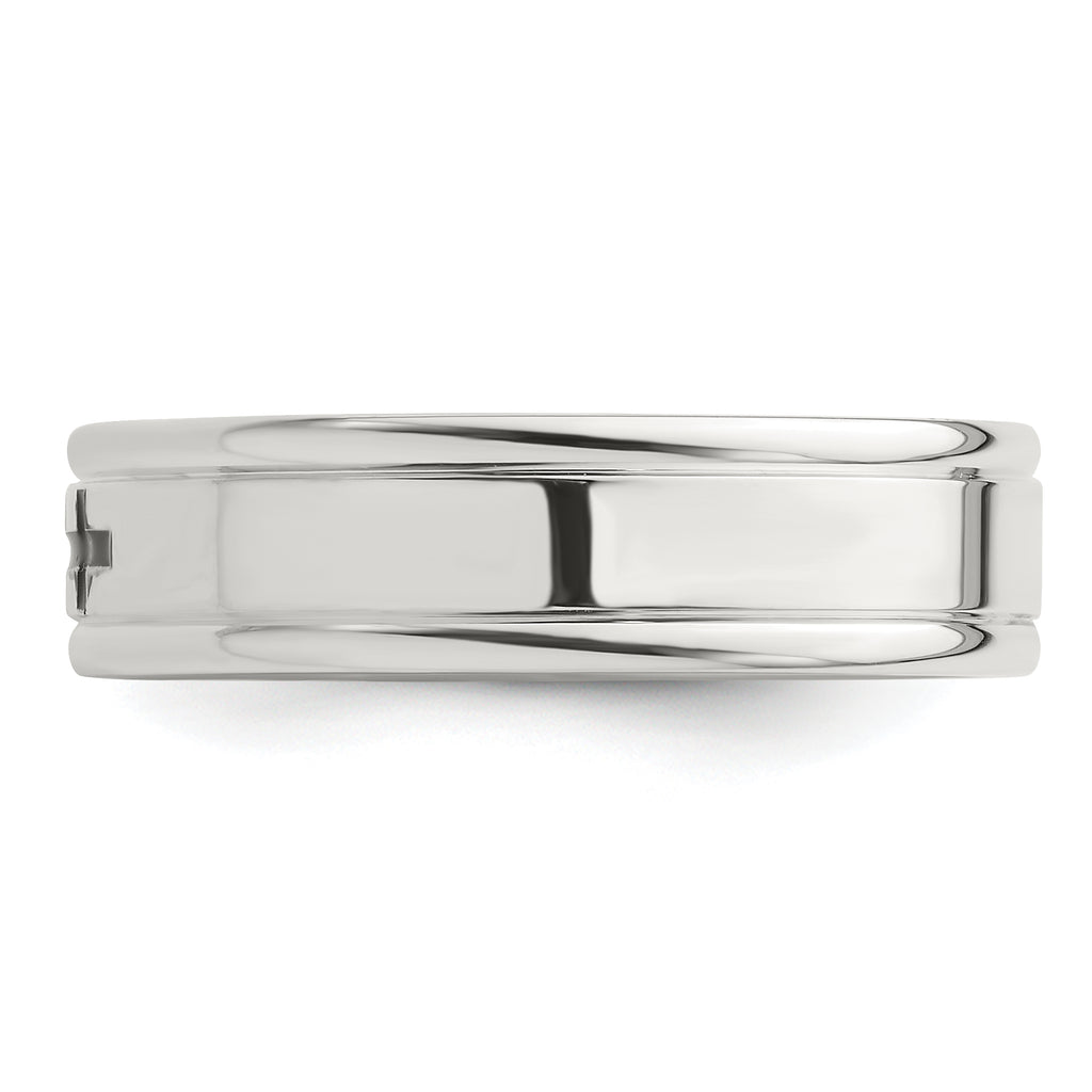 Sterling Silver 6mm Enamel Cross Fancy Band