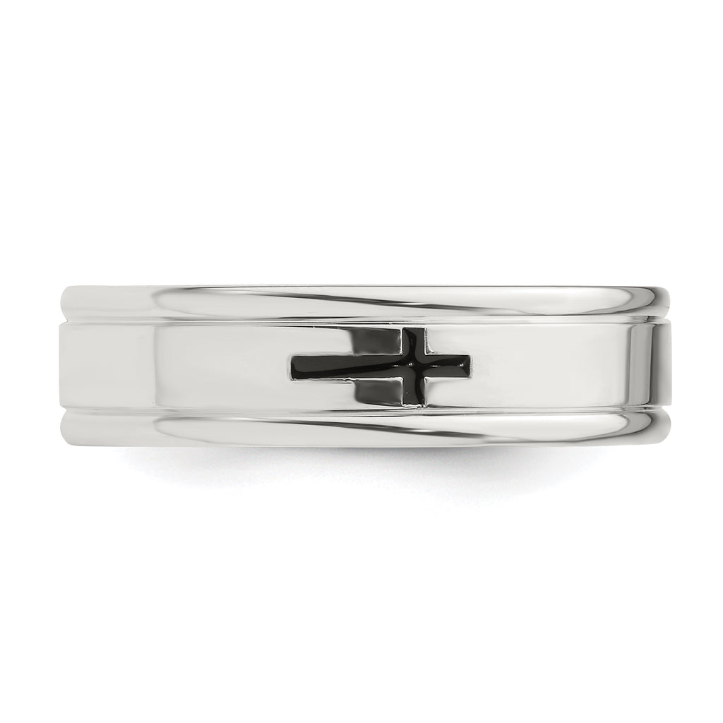 Sterling Silver 6mm Enamel Cross Fancy Band