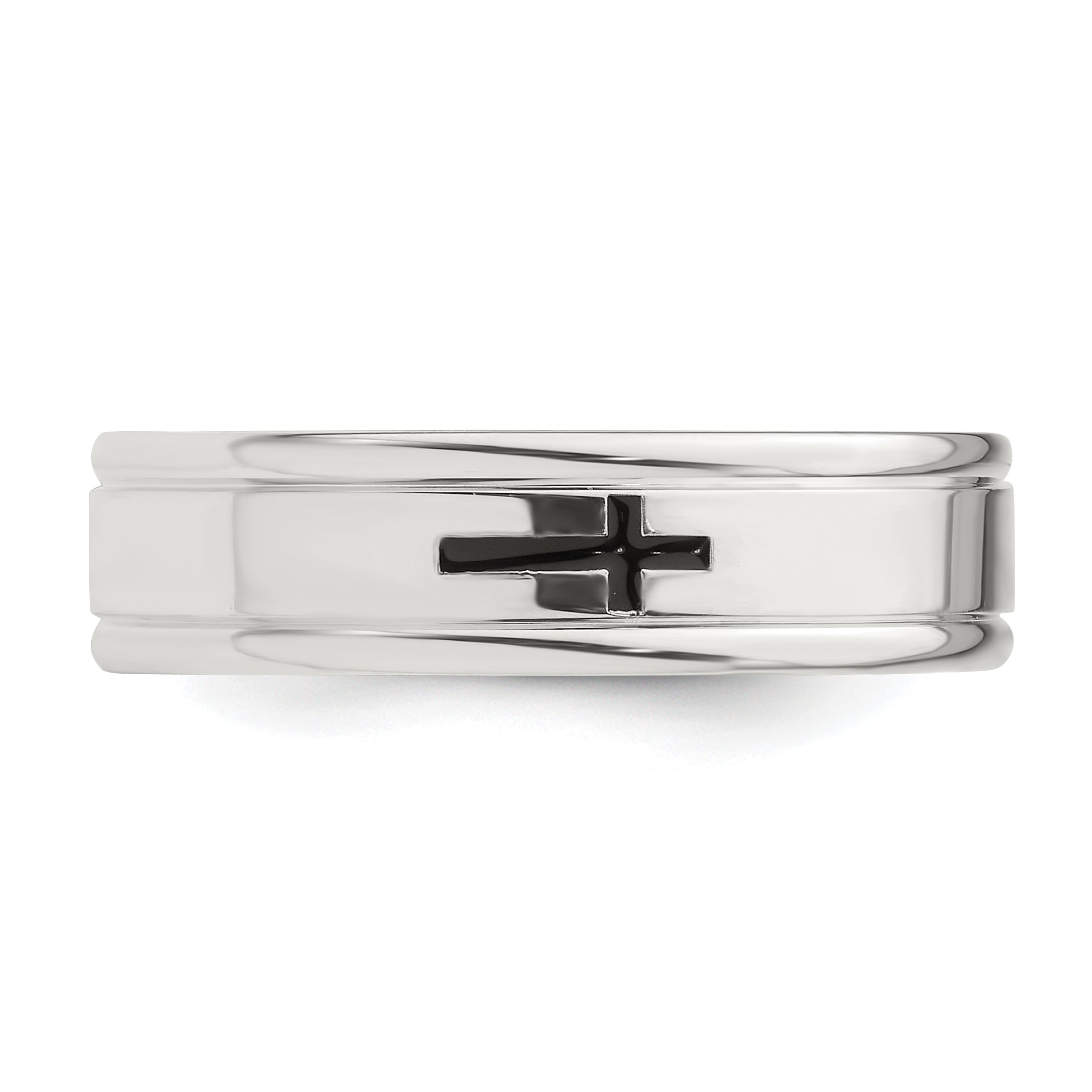 Sterling Silver 6mm Enamel Cross Fancy Band
