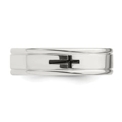 Sterling Silver 6mm Enamel Cross Fancy Band Size 13.5