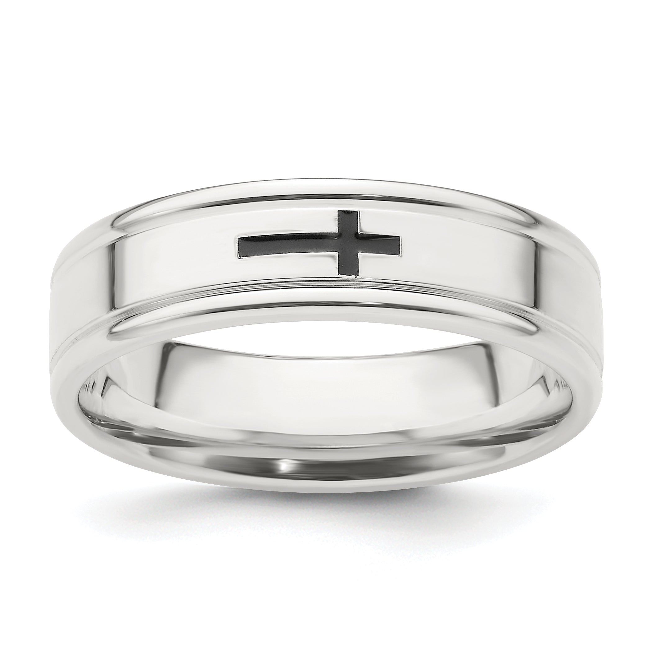 Sterling Silver 6mm Enamel Cross Fancy Band Size 13.5
