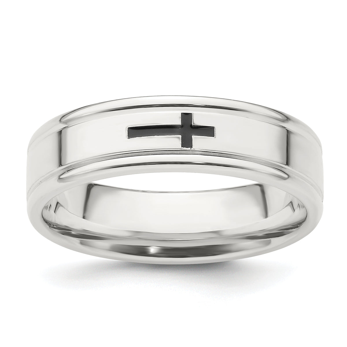 Sterling Silver 6mm Enamel Cross Fancy Band Size 13.5