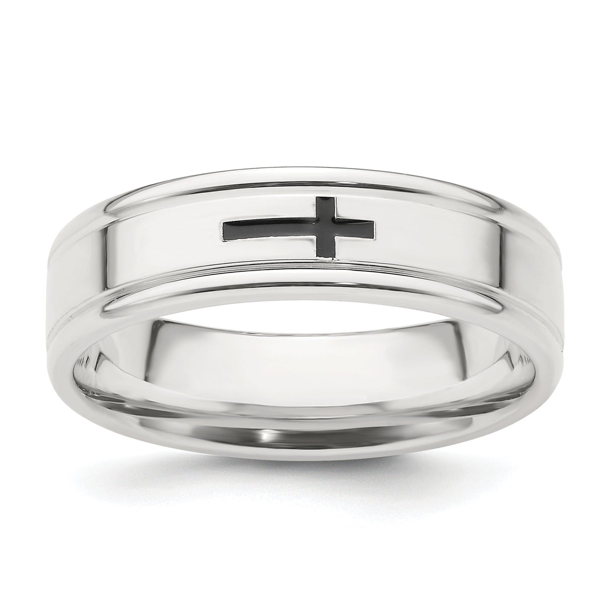 Sterling Silver 6mm Enamel Cross Fancy Band - Sophia Jewelers Main image