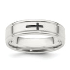 Sterling Silver 6mm Enamel Cross Fancy Band
