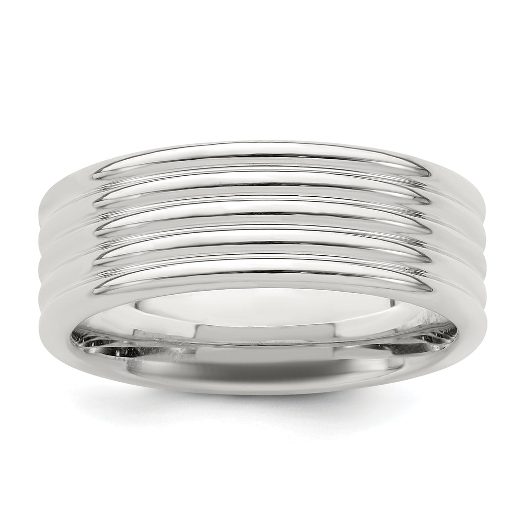 Sterling Silver 7mm Polished 5-Row Fancy Band