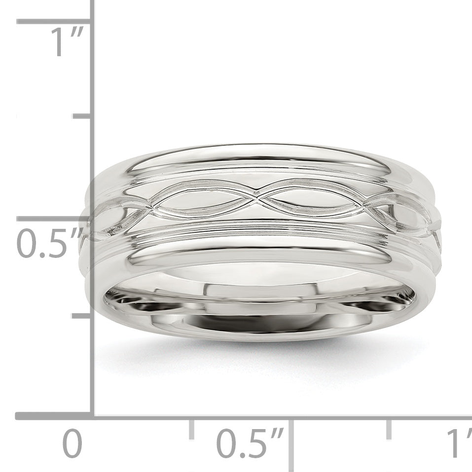 Sterling Silver 7mm Polished Flat Intertwined Design Beveled Edge Fancy Band Size 13.5