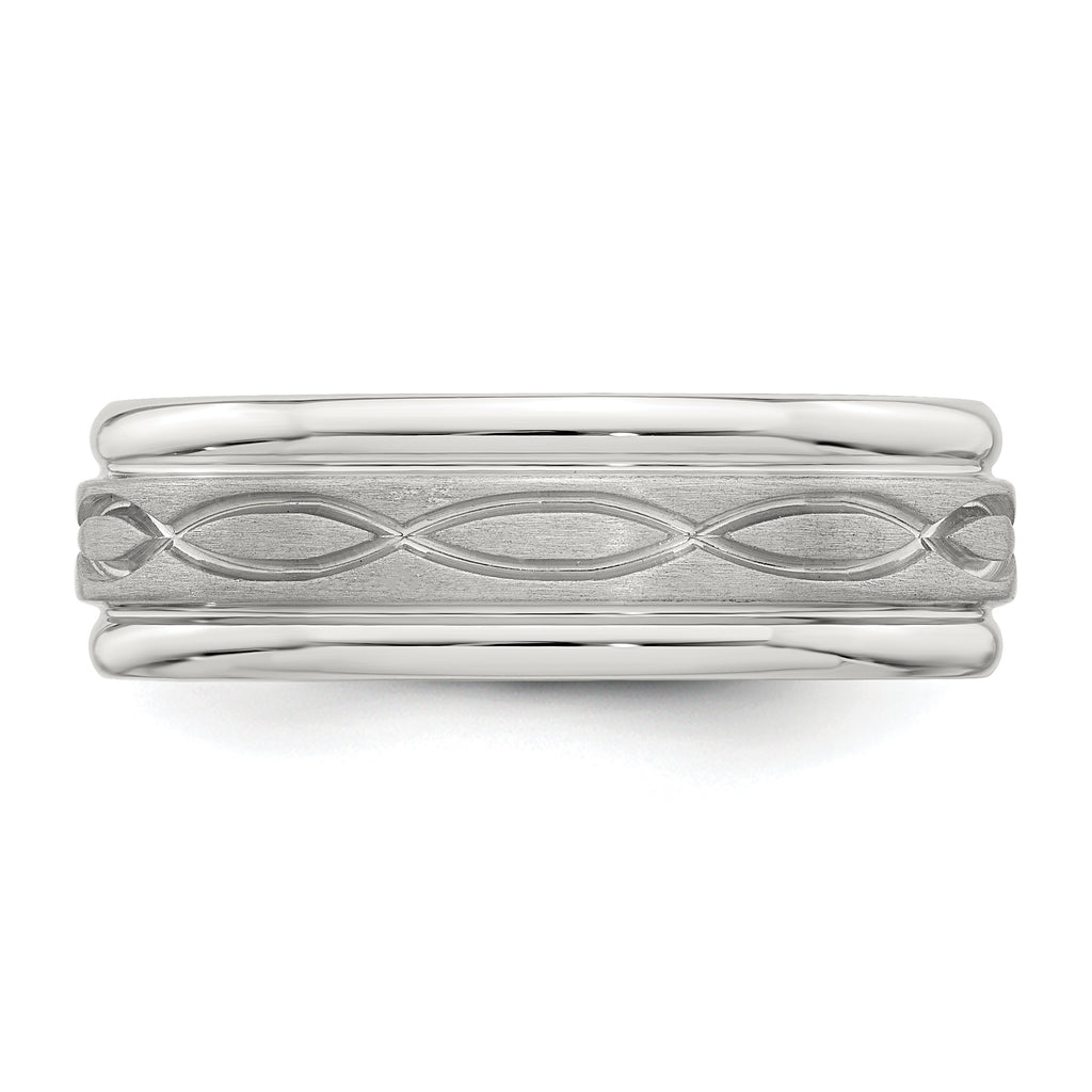 Sterling Silver 7mm Brushed Flat Intertwined Design Beveled Edge Fancy Band