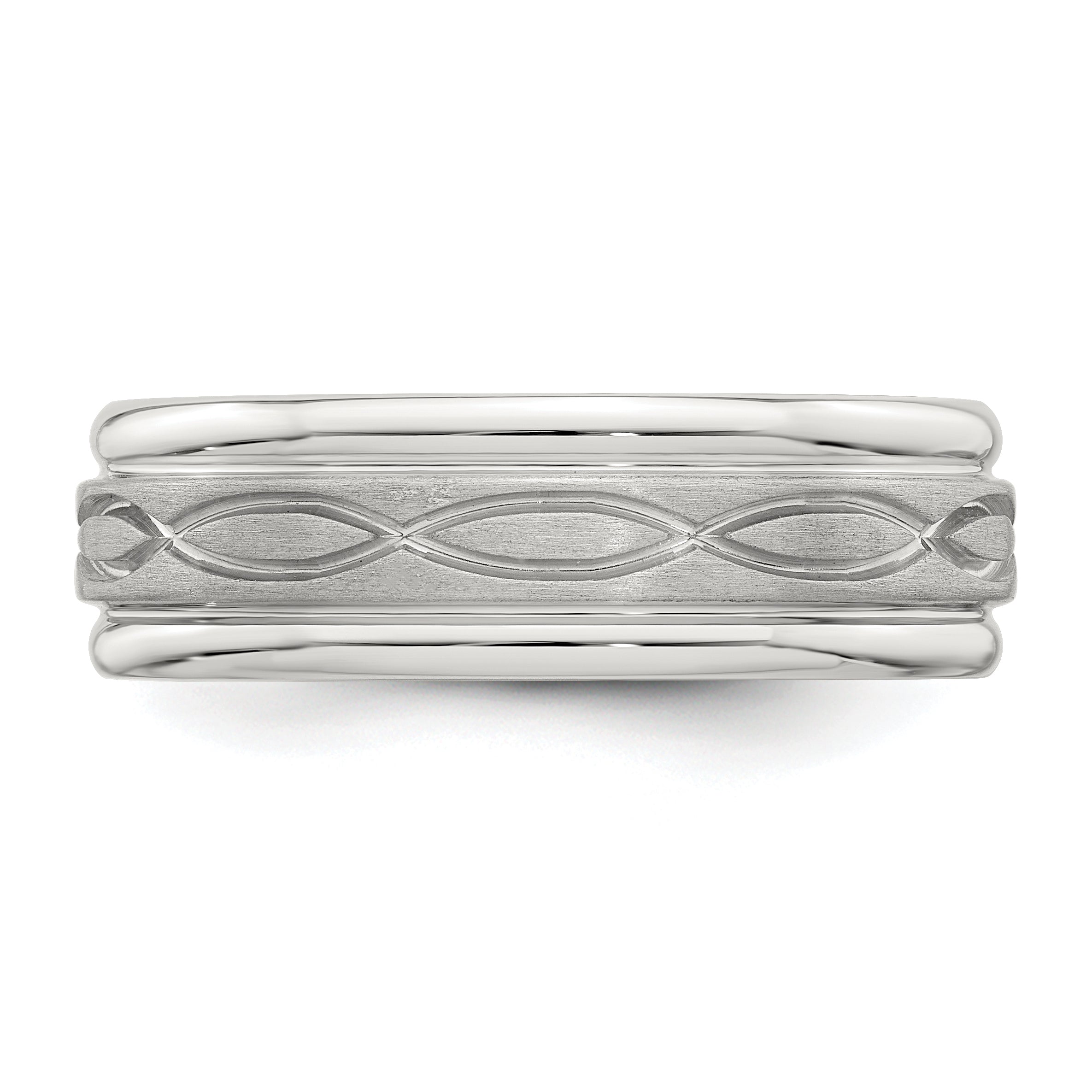 Sterling Silver 7mm Brushed Flat Intertwined Design Beveled Edge Fancy Band