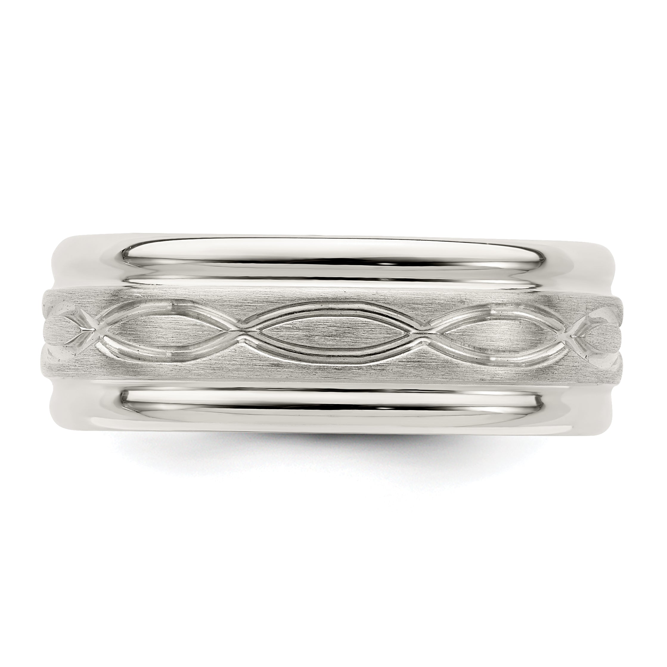 Sterling Silver 7mm Brushed Flat Intertwined Design Beveled Edge Fancy Band Size 13.5