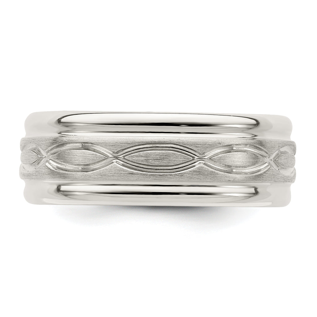 Sterling Silver 7mm Brushed Flat Intertwined Design Beveled Edge Fancy Band