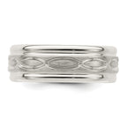 Sterling Silver 7mm Brushed Flat Intertwined Design Beveled Edge Fancy Band