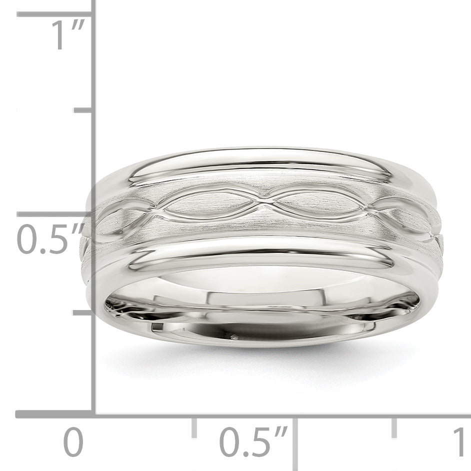 Sterling Silver 7mm Brushed Flat Intertwined Design Beveled Edge Fancy Band