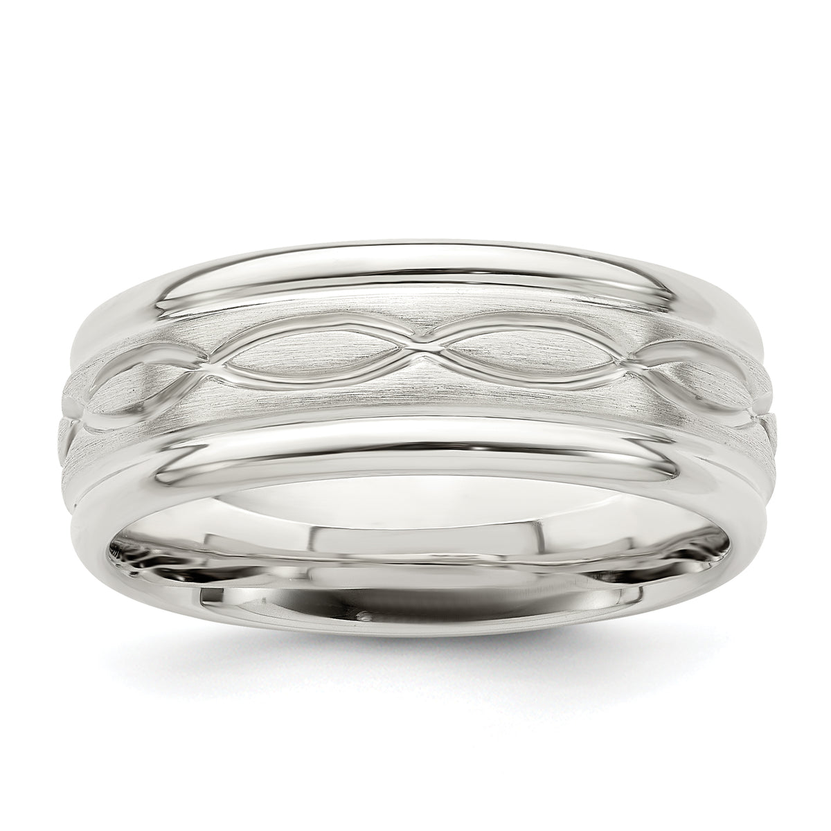 Sterling Silver 7mm Brushed Flat Intertwined Design Beveled Edge Fancy Band Size 13.5