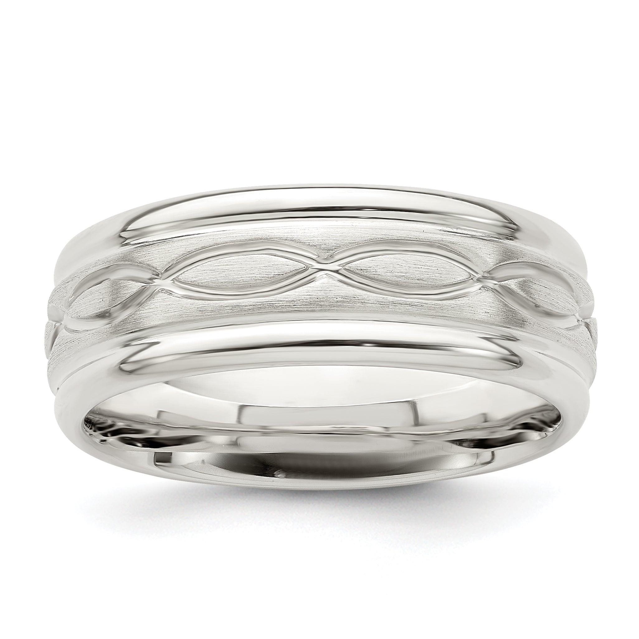 Sterling Silver 7mm Brushed Flat Intertwined Design Beveled Edge Fancy Band Main image