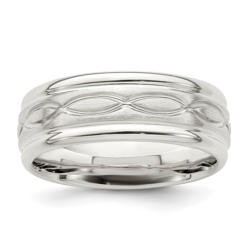 Sterling Silver 7mm Brushed Flat Intertwined Design Beveled Edge Fancy Band