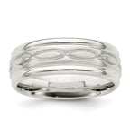 Sterling Silver 7mm Brushed Flat Intertwined Design Beveled Edge Fancy Band