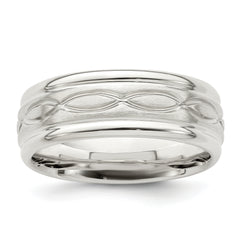 Sterling Silver 7mm Brushed Flat Intertwined Design Beveled Edge Fancy Band Size 13.5