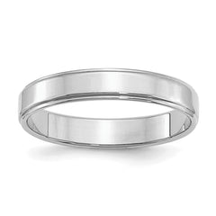 Sterling Silver Rhodium-Plated 4mm Flat w/ Step Edge Size 9.5 Band