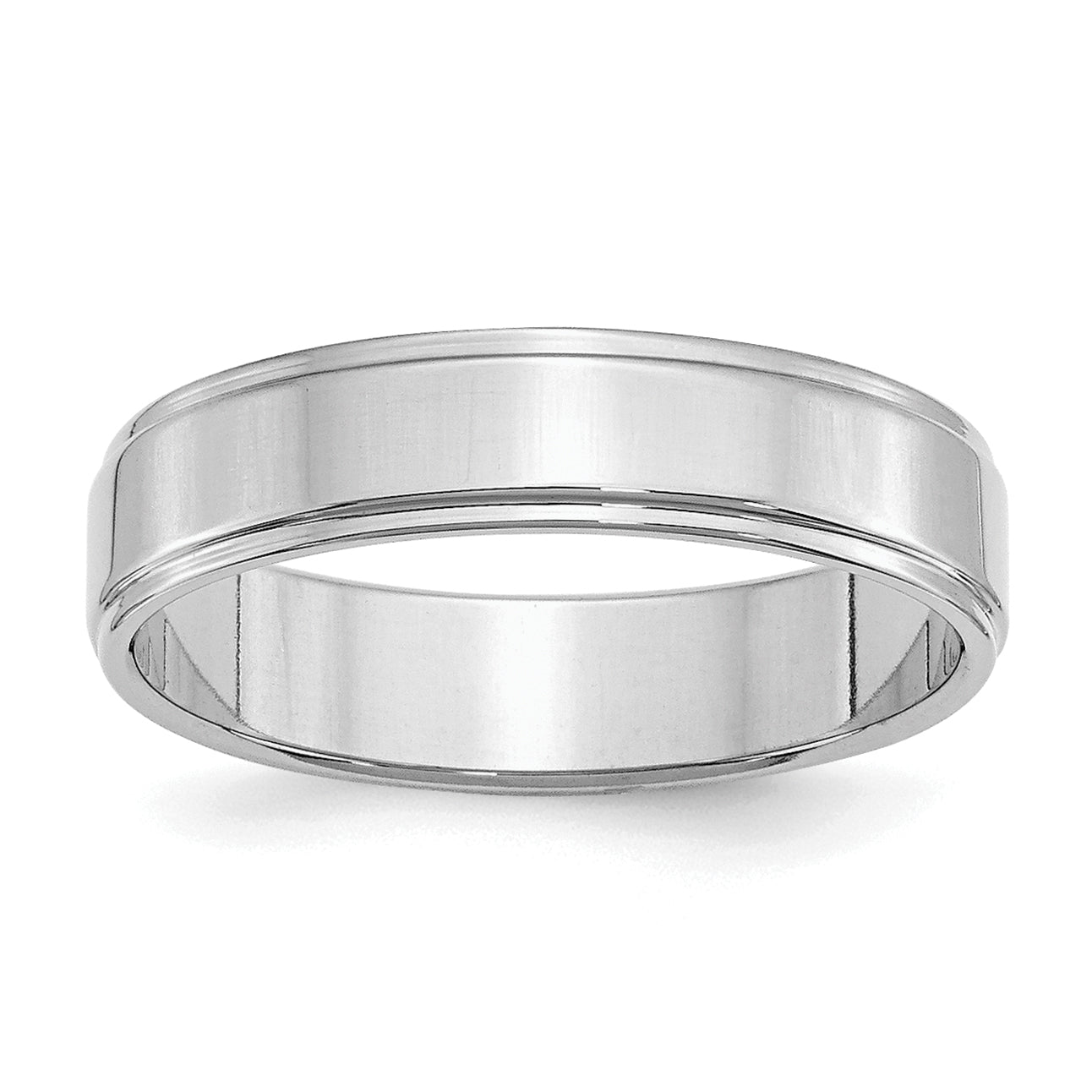 Sterling Silver Rhodium-plated 5mm Flat w/ Step Edge Size 4 Band